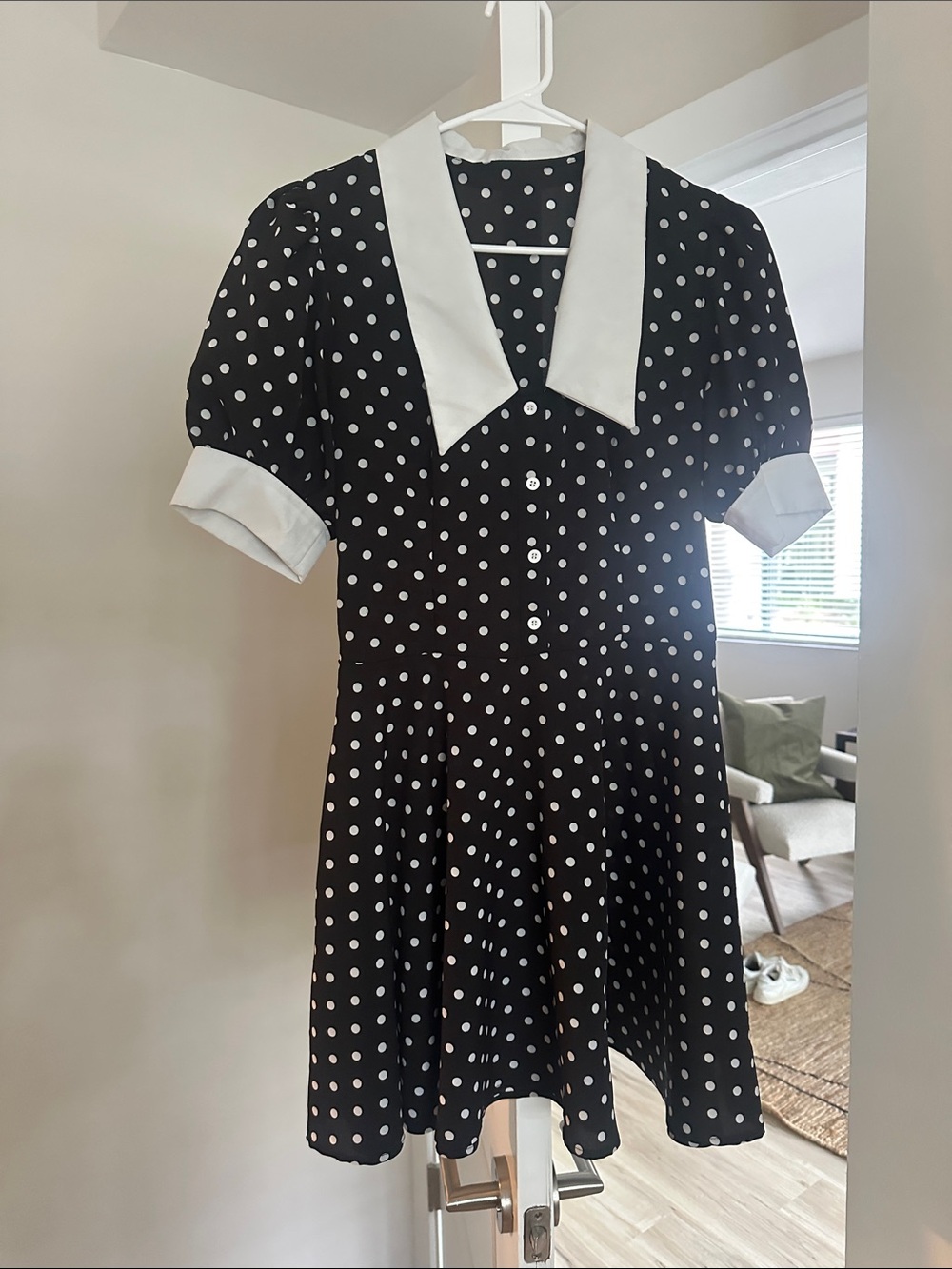 Women’s Black & White Polka Dot Dress with White Collar